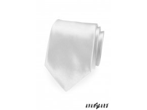 Bílá luxusní jemně lesklá jednobarevná kravata