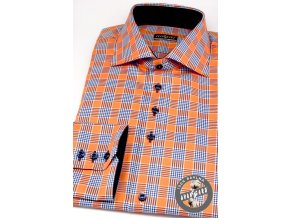 Oranžová kostkovaná pánská slim fit košile, dl.rukáv, 107-105