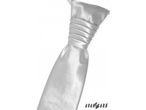 Stříbrná jemně lesklá jednobarevná pánská regata + kapesníček  do saka