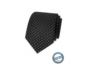 Černá hedvábná kravata s bílým vzorem + dárková krabička