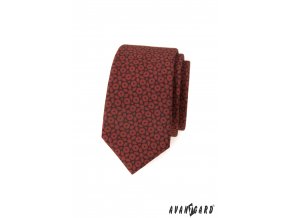 Hnědá luxusní slim kravata se vzorem