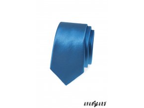 Modrá lesklá slim kravata