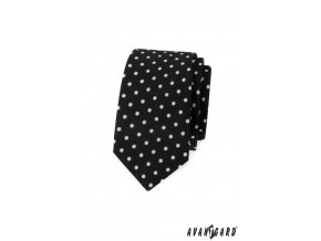 Černá slim kravata s většími bílými puntíky