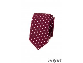 Bordó luxusní slim kravata s bílými puntíky