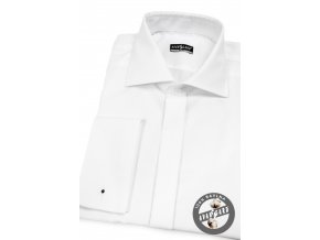 Bílá pánská slim fit košile s krytou légou, dl. rukáv na manž. knoflíčky, 110-01