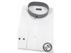 Bílá pánská slim fit košile se stojáčkem, dl.rukáv, 152-0163