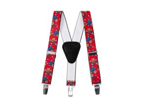 Chlapecké šle Y s koženým středem a zapínáním na klipy - 25 mm 862-121323 Červená, černá kůže (Velikost výška postavy 90 - 110 cm)