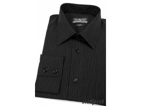 Pánská černá košile s jemnými pruhy SLIM FIT dl. ruk. 115-2302