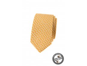 Žlutá bavlněná luxusní pánská slim kravata se vzorem