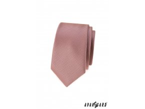 Pudrová luxusní pánská slim kravata s vroubkovanou strukturou