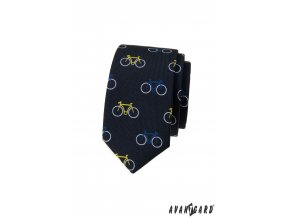 Tmavě modrá luxusní pánská slim kravata se vzorem – Kolo