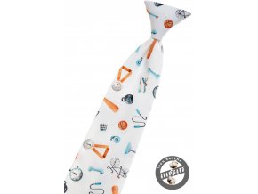 Bílá bavlněná dětská kravata na gumičku se vzorem – Sport (31 cm)