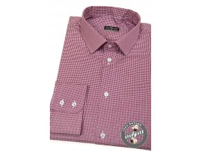 Vínová pánská slim fit košile s kostičkovaným vzorkem 109-78