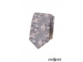 Světle šedá luxusní pánská slim kravata s pudrovým vzorem