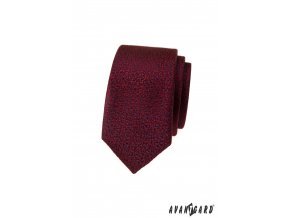 Vínová luxusní pánská slim kravata s modrým vzorkem