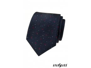 Velmi tmavě modrá luxusní pánská kravata s červenobílým vzorkem