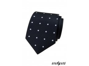 Tmavě modrá luxusní pánská kravata s bílým puntíkem