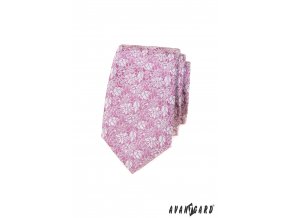 Růžová luxusní pánská slim kravata s lekníny