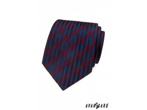 Tmavě modrá luxusní pánská kravata s vínovým proužkovaným vzorem