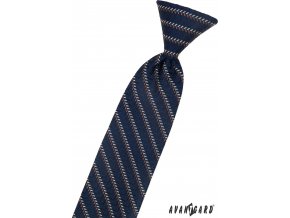 Tmavě modrá dětská kravata na gumičku s hnědým vzorkem (44 cm)