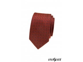 Skořicově oranžová luxusní pánská slim kravata se vzorem