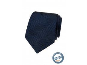 Tmavě modrá hedvábná károvaná pánská kravata