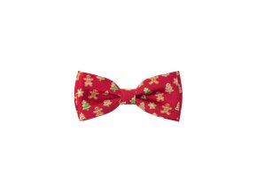 Červený pánský motýlek se vzorem – Vánoční perníček (12,5 cm) + kapesníček do saka