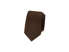 Hnědá matná luxusní pánská slim kravata