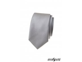 Světle šedá luxusní pánská slim kravata s proužkovanou strukturou