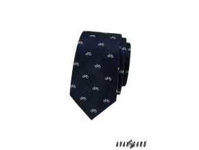 Tmavě modrá luxusní pánská slim kravata s bílým vzorem – Kolo