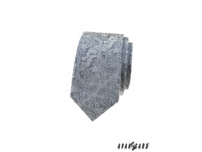 Světle šedá vzorovaná luxusní pánská slim kravata