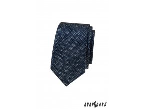 Tmavě modrá luxusní pánská slim kravata se světlým vzorkem