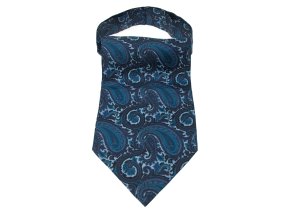 Sytě modrý hedvábný pánský askot se vzorem Paisley