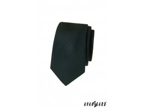 Velmi tmavě zelená luxusní pánská slim kravata s vroubkovanou strukturou
