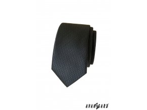Velmi tmavě šedá luxusní pánská slim kravata se vzorovanou strukturou