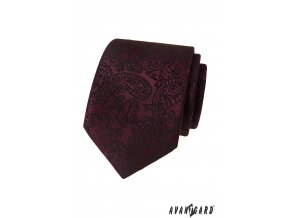 Tmavě vínová luxusní pánská kravata se vzorem + kapesníček do saka
