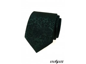 Tmavě zelená luxusní pánská kravata se vzorem + kapesníček do saka