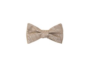 Béžový vázací pánský motýlek se vzorem Paisley + kapesníček do saka