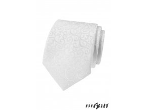 Bílá luxusní pánská kravata se vzorem + kapesníček do saka
