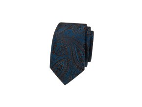 Tmavě modrá luxusní pánská kravata s hnědým vzorem Paisley