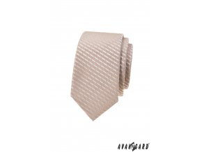 Béžová luxusní pánská slim kravata se světlým vzorem