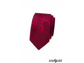Červená luxusní pánská kravata s modrým vzorem Paisley