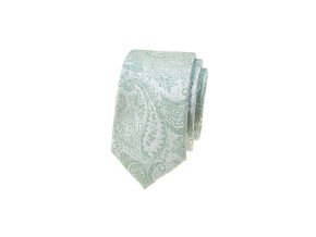 Šalvějově zelená luxusní pánská slim kravata se vzorem Paisley