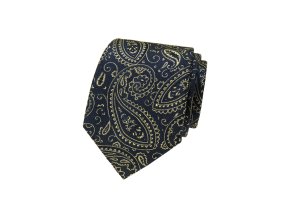 Tmavě modrá luxusní pánská kravata se žlutým vzorem Paisley