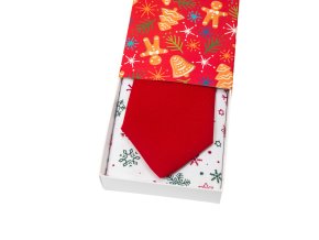 Červená matná luxusní pánská kravata + kapesníček do saka (vánoční dárková sada)