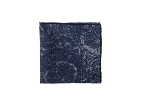 Tmavě modrý hedvábný kapesníček do saka se vzorem Paisley
