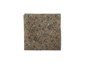 Béžový hedvábný kapesníček do saka – vzor Paisley