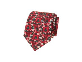 Červená luxusní pánská kravata – Vánoční stromeček