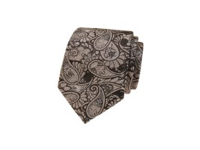 Hnědá luxusní pánská kravata s béžovým vzorem Paisley