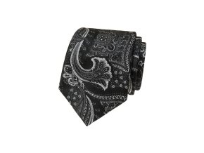 Černá luxusní pánská kravata se šedým vzorem